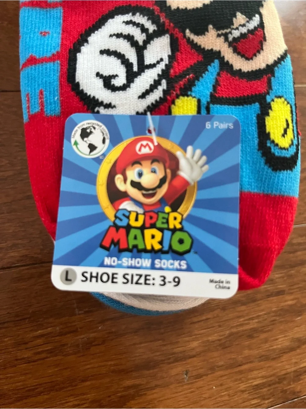6 Pairs Super Mario No-Show Socks Kids Shoe Size 3-9 NEW